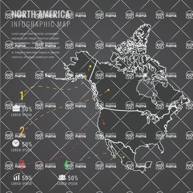 Infographic Templates Collection - Vector, Photoshop, PowerPoint, Google Slides - North America Map Infographic Template with Countries